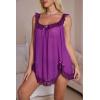 imageOYOANGLE Womens 2 Piece Mesh Sheer Floral Lace Babydoll Slip Dress Nightgowns and Thong Lingerie SetPurple