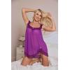 imageOYOANGLE Womens 2 Piece Mesh Sheer Floral Lace Babydoll Slip Dress Nightgowns and Thong Lingerie SetPurple