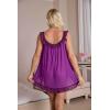 imageOYOANGLE Womens 2 Piece Mesh Sheer Floral Lace Babydoll Slip Dress Nightgowns and Thong Lingerie SetPurple