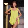 imageOYOANGLE Womens 2 Piece Mesh Sheer Floral Lace Babydoll Slip Dress Nightgowns and Thong Lingerie SetYellow
