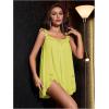 imageOYOANGLE Womens 2 Piece Mesh Sheer Floral Lace Babydoll Slip Dress Nightgowns and Thong Lingerie SetYellow
