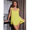 imageOYOANGLE Womens 2 Piece Mesh Sheer Floral Lace Babydoll Slip Dress Nightgowns and Thong Lingerie SetYellow