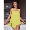 imageOYOANGLE Womens 2 Piece Mesh Sheer Floral Lace Babydoll Slip Dress Nightgowns and Thong Lingerie SetYellow