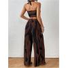 imageOYOANGLE Womens 2 Piece Outfits Graphic Print Knitted Crop Halter Top and Wide Leg Pants SetChocolate Brown