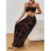 imageOYOANGLE Womens 2 Piece Outfits Graphic Print Knitted Crop Halter Top and Wide Leg Pants SetChocolate Brown