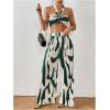 imageOYOANGLE Womens 2 Piece Outfits Graphic Print Knitted Crop Halter Top and Wide Leg Pants SetDark Green