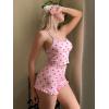 imageOYOANGLE Womens 2 Piece Pajama Set Rib Knit Graphic Print Cami Crop Top and Shorts Pjs SleepwearPink