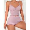 imageOYOANGLE Womens 2 Piece Pajama Set Ribbed Knit V Neck Cami Crop Top and Shorts SleepwearDusty Pink