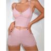 imageOYOANGLE Womens 2 Piece Pajama Set Ribbed Knit V Neck Cami Crop Top and Shorts SleepwearDusty Pink