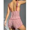 imageOYOANGLE Womens 2 Piece Pajama Sets Cheery Print V Neck Lettuce Edge Backless Cami Top and Shorts SetPink