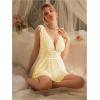 imageOYOANGLE Womens 2 Piece Polka Dots Lace Sheer Mesh V Neck Babydoll Teddy Lingerie SetApricot