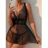 imageOYOANGLE Womens 2 Piece Polka Dots Lace Sheer Mesh V Neck Babydoll Teddy Lingerie SetBlack