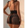 imageOYOANGLE Womens 2 Piece Polka Dots Lace Sheer Mesh V Neck Babydoll Teddy Lingerie SetBlack
