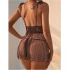 imageOYOANGLE Womens 2 Piece Polka Dots Lace Sheer Mesh V Neck Babydoll Teddy Lingerie SetBrown