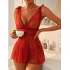 imageOYOANGLE Womens 2 Piece Polka Dots Lace Sheer Mesh V Neck Babydoll Teddy Lingerie SetBurgundy