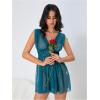 imageOYOANGLE Womens 2 Piece Polka Dots Lace Sheer Mesh V Neck Babydoll Teddy Lingerie SetDark Blue