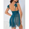 imageOYOANGLE Womens 2 Piece Polka Dots Lace Sheer Mesh V Neck Babydoll Teddy Lingerie SetDark Blue