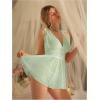 imageOYOANGLE Womens 2 Piece Polka Dots Lace Sheer Mesh V Neck Babydoll Teddy Lingerie SetGreen