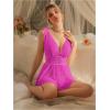 imageOYOANGLE Womens 2 Piece Polka Dots Lace Sheer Mesh V Neck Babydoll Teddy Lingerie SetHot Pink