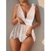 imageOYOANGLE Womens 2 Piece Polka Dots Lace Sheer Mesh V Neck Babydoll Teddy Lingerie SetLight White