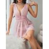 imageOYOANGLE Womens 2 Piece Polka Dots Lace Sheer Mesh V Neck Babydoll Teddy Lingerie SetPink