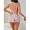 imageOYOANGLE Womens 2 Piece Polka Dots Lace Sheer Mesh V Neck Babydoll Teddy Lingerie SetPink