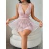 imageOYOANGLE Womens 2 Piece Polka Dots Lace Sheer Mesh V Neck Babydoll Teddy Lingerie SetPink