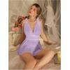 imageOYOANGLE Womens 2 Piece Polka Dots Lace Sheer Mesh V Neck Babydoll Teddy Lingerie SetPurple