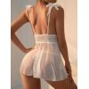 imageOYOANGLE Womens 2 Piece Polka Dots Lace Sheer Mesh V Neck Babydoll Teddy Lingerie SetWhite