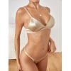 imageOYOANGLE Womens 2 Piece Satin Lingerie Silk Bralette Triangle Bra and Panty Thong SetApricot