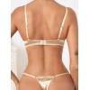 imageOYOANGLE Womens 2 Piece Satin Lingerie Silk Bralette Triangle Bra and Panty Thong SetApricot