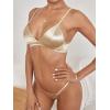 imageOYOANGLE Womens 2 Piece Satin Lingerie Silk Bralette Triangle Bra and Panty Thong SetApricot