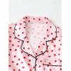 imageOYOANGLE Womens 2 Piece Satin Pajama Set Heart Print Button Down Short Sleeve Top and Shorts SleepwearPink