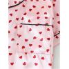 imageOYOANGLE Womens 2 Piece Satin Pajama Set Heart Print Button Down Short Sleeve Top and Shorts SleepwearPink