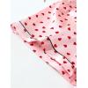 imageOYOANGLE Womens 2 Piece Satin Pajama Set Heart Print Button Down Short Sleeve Top and Shorts SleepwearPink