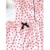 imageOYOANGLE Womens 2 Piece Satin Pajama Set Heart Print Button Down Short Sleeve Top and Shorts SleepwearPink