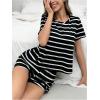 imageOYOANGLE Womens 2 Piece Striped Pajama Set Short Sleeve T Shirt and Shorts Summer Lounge Sets SleepwearBlack and White