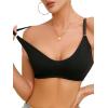 imageOYOANGLE Womens 5 Pieces Rib Knit Spaghetti Strap V Neck Wireless Bra Set Seamless Solid Plain No Padded BraletteBeige Black
