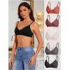 imageOYOANGLE Womens 5 Pieces Rib Knit Spaghetti Strap V Neck Wireless Bra Set Seamless Solid Plain No Padded BraletteBeige Black