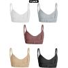 imageOYOANGLE Womens 5 Pieces Rib Knit Spaghetti Strap V Neck Wireless Bra Set Seamless Solid Plain No Padded BraletteBlack White