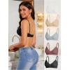 imageOYOANGLE Womens 5 Pieces Rib Knit Spaghetti Strap V Neck Wireless Bra Set Seamless Solid Plain No Padded BraletteBlack White