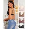 imageOYOANGLE Womens 5 Pieces Rib Knit Spaghetti Strap V Neck Wireless Bra Set Seamless Solid Plain No Padded BraletteBrown White