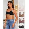 imageOYOANGLE Womens 5 Pieces Rib Knit Spaghetti Strap V Neck Wireless Bra Set Seamless Solid Plain No Padded BraletteBrown White