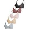 imageOYOANGLE Womens 5 Pieces Rib Knit Spaghetti Strap V Neck Wireless Bra Set Seamless Solid Plain No Padded BraletteMulticolor