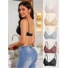 imageOYOANGLE Womens 5 Pieces Rib Knit Spaghetti Strap V Neck Wireless Bra Set Seamless Solid Plain No Padded BraletteMulticolor
