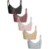 imageOYOANGLE Womens 5 Pieces Rib Knit Spaghetti Strap V Neck Wireless Bra Set Seamless Solid Plain No Padded BraletteMulticolor