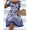 imageOYOANGLE Womens Boho Floral Print Short Sleeve Dress Wrap V Neck High Waist A Line Summer DressesBlue