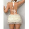 imageOYOANGLE Womens Bow Sheer Mesh Ruffled Mini Skirt Y2K Low Waist Layered A Line SkirtsApricot
