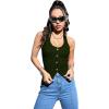 imageOYOANGLE Womens Button Front Denim Jacket Vest Sleeveless Vintage Halter Jean Crop Tank TopArmy Green