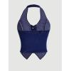 imageOYOANGLE Womens Button Front Denim Jacket Vest Sleeveless Vintage Halter Jean Crop Tank TopDark Blue